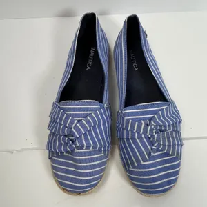 Nautica Idelle Blue White Striped Espadrille Flats Knotted Bow Womens‎ 9.5 thumbnail 2