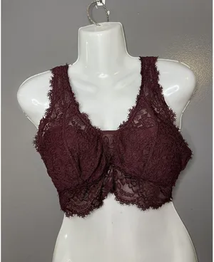 Aerie Bralette Bra Womens Large Red Lace Wireless Sheer Longline Unlined thumbnail 1