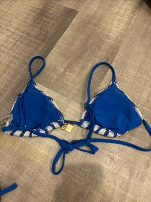 Zaful Striped Blue & White Crochet Tie-Side Bikini thumbnail 4