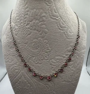Delicate Pink Crystal Station Necklace Women Jewelry NEW thumbnail 1