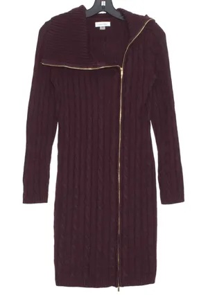 Calvin Klein Sweater Dress Cable Knit Burgundy Zip Up Dark Academia Old Money S thumbnail 1
