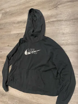 Nike Black Women's Hoodie with Silver Swoosh Logo thumbnail 1