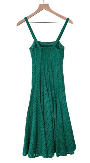 Anthropologie Women’s Lelia Eyelet Midi Dress Turquoise Blue Green Size 0 thumbnail 5