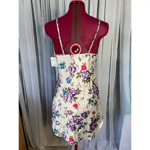 negligee nightgown satin floral purple crimson green NWT thumbnail 4