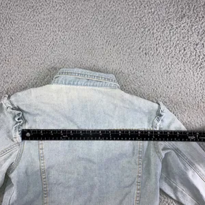 Ruffle Shoulder Denim Jacket Women S Light Wash‎ Raw Hem Cropped Western Spring thumbnail 12