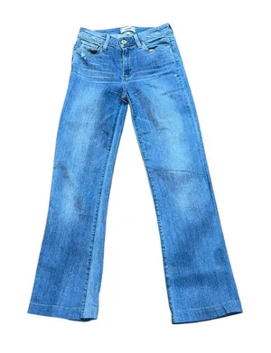 PAIGE Genevieve Flare North Star Distressed‎ Wide Leg High Rise Denim Jeans 25 thumbnail 1