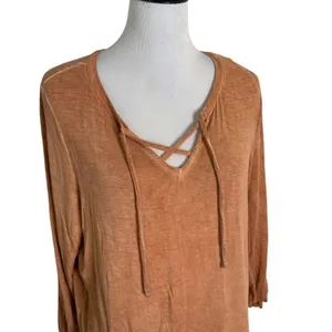 Buckle BOHO Lace Up CrissCross V Neck Top Size L Distressed Tee 3/4 Sleeve Grunge thumbnail 3