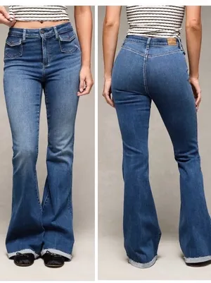 American Eagle Super High Rise Flare Jeans Womens 14 Short Next Level Stretch thumbnail 2