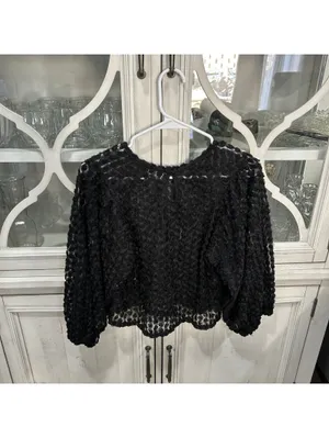 Sweet & Sinful Y2K Black Rosette Mesh Top XS Sheer 3D Floral Whimsigoth Witchy thumbnail 4