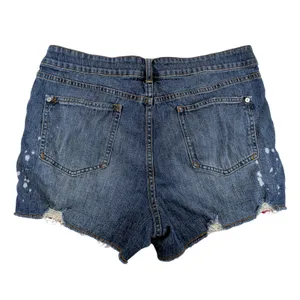 Pilcro Anthropologie The Signature High Rise Shorts Blue Distressed Patchwork 31 thumbnail 2