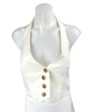 Zara Women's White Sleeveless Halter Open Back Button Down Vest Crop Top Size M thumbnail 1