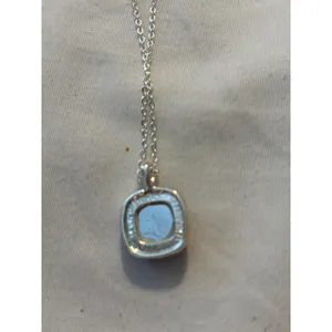 Silver Tone Necklace‎ with Light Blue Square Pendant Women's Jewelry thumbnail 2