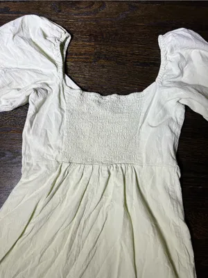 H&M Light Mint Green Puff-Sleeve Milkmaid Mini Dress Sweetheart Cotton Large thumbnail 6