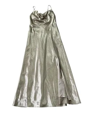 Birdy Grey Champagne Satin Slit Bridesmaid Formal Dress Women Size Medium | 65-2 thumbnail 5