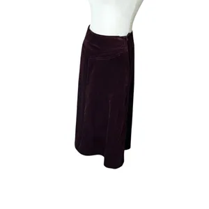 Laura Ashley Vintage Corduroy Midi Skirt Plum Burgundy A Line UK 12 US 10 thumbnail 4