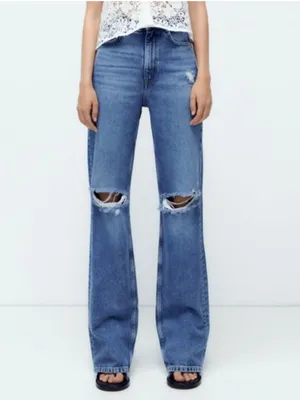 Zara Ripped Knee Straight Leg Long Jeans thumbnail 4