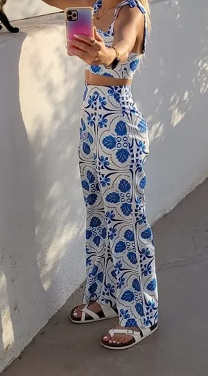 Two piece pants crop top set Blue Size XS thumbnail 2