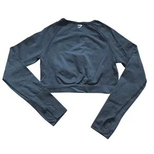 Gymshark Crop Top‎ Women Large Black Vital Seamless 2.0 Long Sleeve Athleisure thumbnail 3