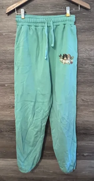 Fiorucci Sweat Pants Womens Size M Green Angels Graphic thumbnail 1