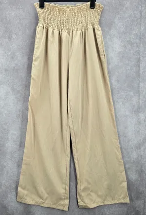 Cream Tan Smock High Rise Wide Leg Pocket Flowy‎ Boho Dress Pants Plus 2XL thumbnail 1