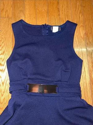 Sleeveless Navy Fit-and-Flare Mini Dress with Decorative Belt thumbnail 3