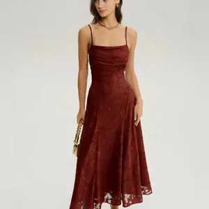 Rihoas Brick Red X Cross Floral Maxi Dress thumbnail 6