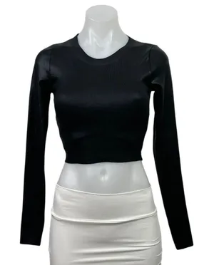 Zara Women's Black Ribbed Knit Sculpt Crew Neck Long Sleeve Crop Top Size XS thumbnail 1