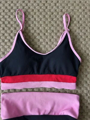 Colorblock Black Pink Red Scoop Neck Top & High Waist Two-piece Bikini Swim Set thumbnail 4