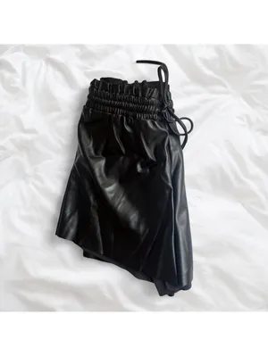 Idem Ditto Black Faux Leather Drawstring Shorts Size Large thumbnail 3