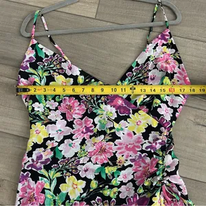 Free People En Elly Floral Black Multi Color Sleeveless V Neck Mini Dress NWT L thumbnail 6