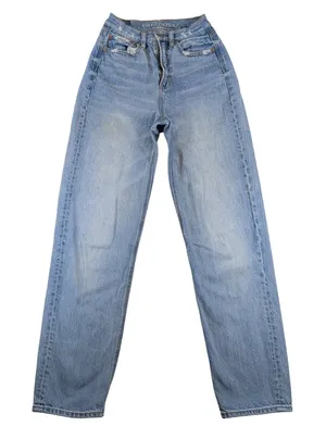 American Eagle Baggy Jean High Rise Distressed Light Wash Blue Denim Size 00 thumbnail 1