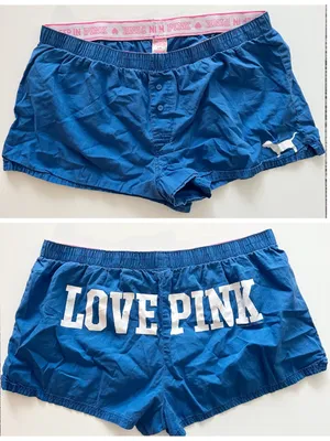 VTG RARE Victoria’s Secret Pink Blue Love Pink Dog Logo Blue Sleep Boxer Shorts thumbnail 2