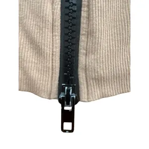 WHITE FOX Ribbed Knit Crop Zip-Up Top‎ XS Tan Y2K Street Style Neutral Aesthetic thumbnail 5
