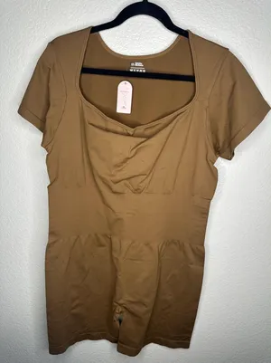 Source Unknown NEW Summer Mae Maternity Bodysuit Womens XXL Brown Compression Ribbed Sculpting thumbnail 1