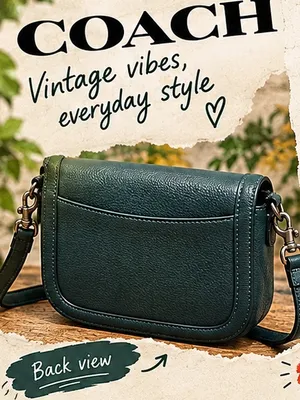COACH Forest Green Saddle Pebbled Leather Crossbody Bag thumbnail 3