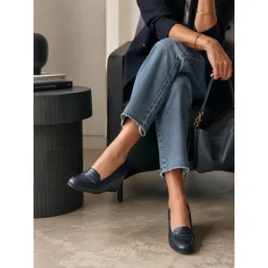 Semler Navy Blue Leather Kiltie Wedge Loafers Womens Size 6 F Made in Germany‎ thumbnail 2