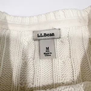 LL Bean Ivory Pullover Cable Crew‎ Neck Long Sleeve Cotton Sweater Size MEDIUM thumbnail 10