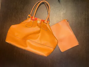Classic Women's Tote Handbag with Wristlet - Orange thumbnail 1