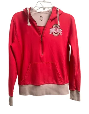 Nike Womens Ohio State Quarter Zip Hoodie Pullover Stretch Size Large Red Gray thumbnail 1