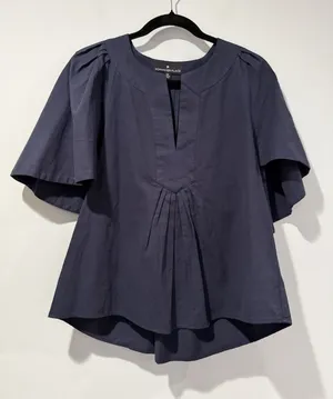 Pomander Place Finley Flutter Sleeve Top Womens XS Navy 100% Cotton Work Minimal thumbnail 1