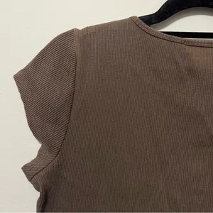 Liz Claiborne Chocolate Brown Y2K Style Ribbed Cotton Top Size L thumbnail 6