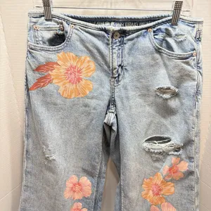 American Eagle Low Rise Baggy Wide Leg Jeans Womens 6 Distressed Y2K StreetWear thumbnail 2