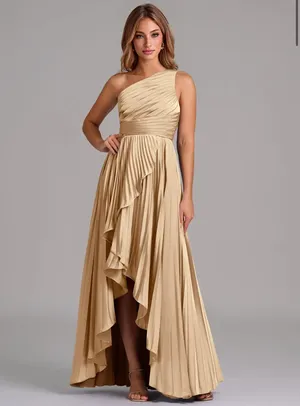 Champagne Gold Lyrica One shoulder satin dress - Size A4 thumbnail 3