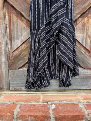 Elan Black White Striped boho cottagecore Linen Style Maxi Dress Medium $125 thumbnail 6