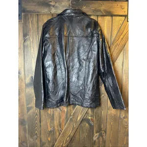 Cellini Leather Coat Stitch Mosaic Patch‎ Button Up Jacket Black Size 2X thumbnail 2