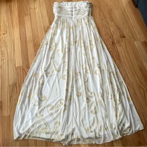 Ethereal Grecian Strapless Maxi Dress Womens 12 White Gold Beaded Formal Gown thumbnail 11