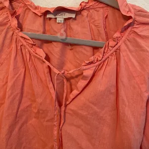 LOFT 100% cotton blouse with ruffle neckline thumbnail 3