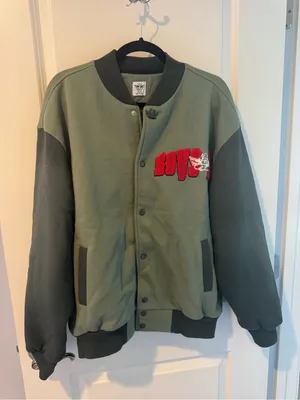 Boys Lie B Shock Olive Green Two-Tone Varsity Jacket with Red Patch thumbnail 4