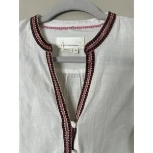 Anthropologie Simona Top‎ Womens XS White Pink Embroidered Floral Puffy Sleeve thumbnail 7