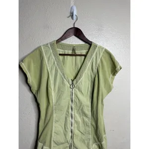 XCVI Imogen Dress Green Cotton Zip Front Ruched Knee Length size L Boho thumbnail 4